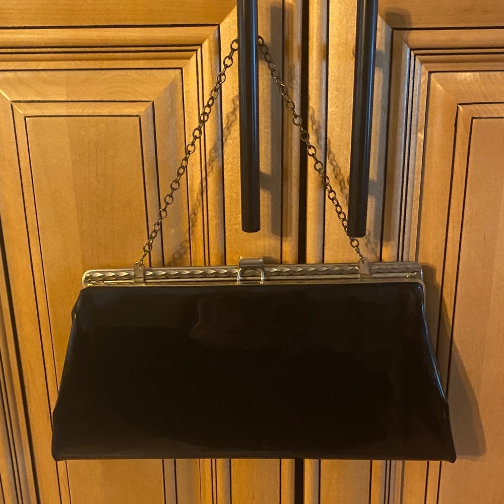 Vintage Elegant Black Clutch Bag with Silver Hardware